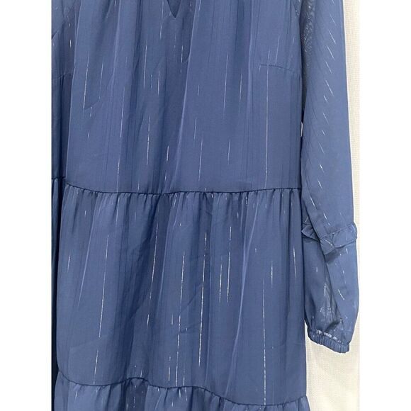 INC International Concepts  Metallic-Striped Chiffon Minidress, Indigo Sea, XL - Picture 9 of 11